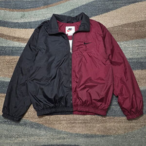 Nike Men’s Windbreaker Jacket Burgundy & Black Half-Zip Logo Size Large Vintage